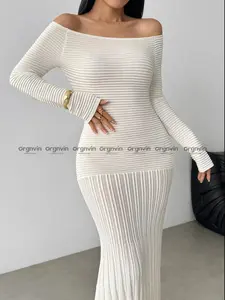 Elegant Women's Fall Winter Party Dress, Ruffled Long Skirt, Fashionable One Shoulder Knit Dress, Slim Fit, Chic and Stylish