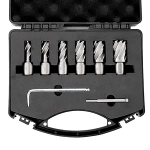 Garvee Annular Cutter Set 6 Pcs with 1 in Cutting Depth and 1/2 in to 1-1/16 in Cutting Diameter, HSS Mag Drill Bits Kit Featuring Pilot Pin, Portable Case, and Universal Shank for Magnetic Drill Press