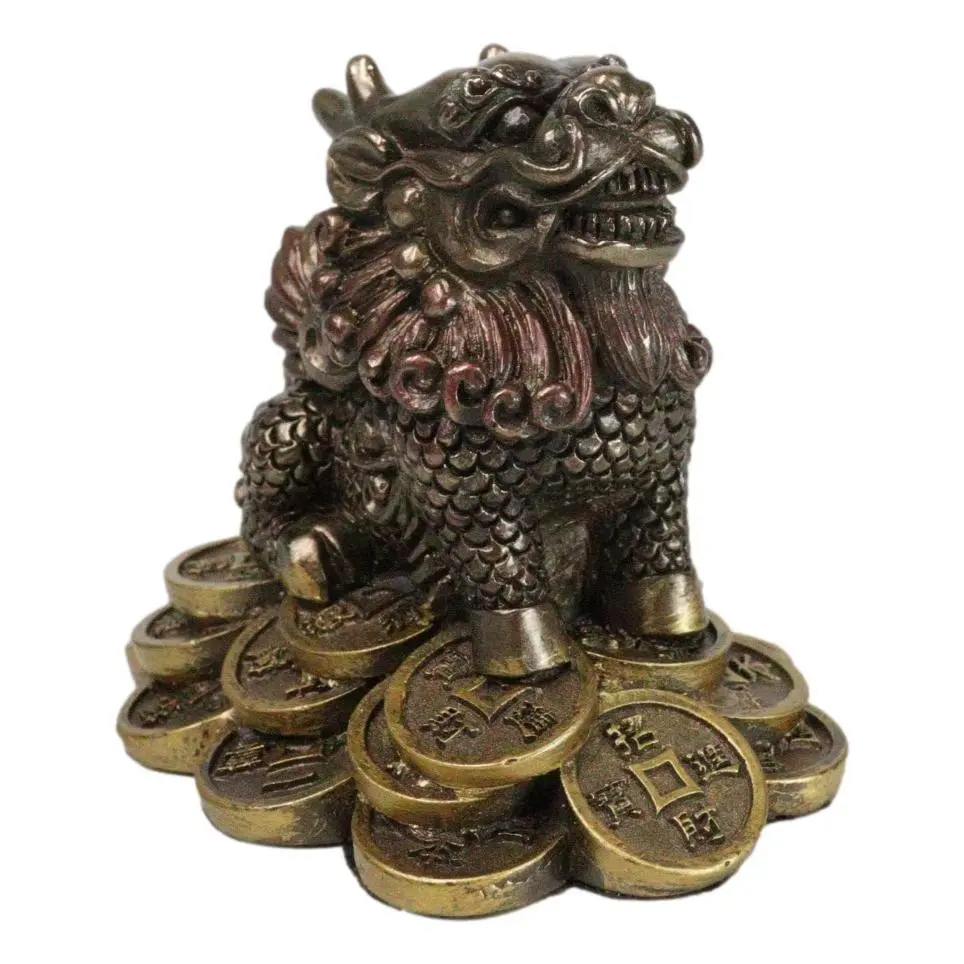 Feng Shui Fortune Money Dragon Chi Lin Yang Energy Gold Coins Charm Figurine