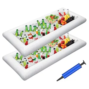 2 Pack Inflatable Serving Bars, Ice Serving Buffet Salad Cooler Food Drink Containers with Drain Plug, Ice Tray Food Drink Containers for Summer Parties, Indoor Outdoor BBQ Picnic Pool Party Supplies,  Inflatable Cooler