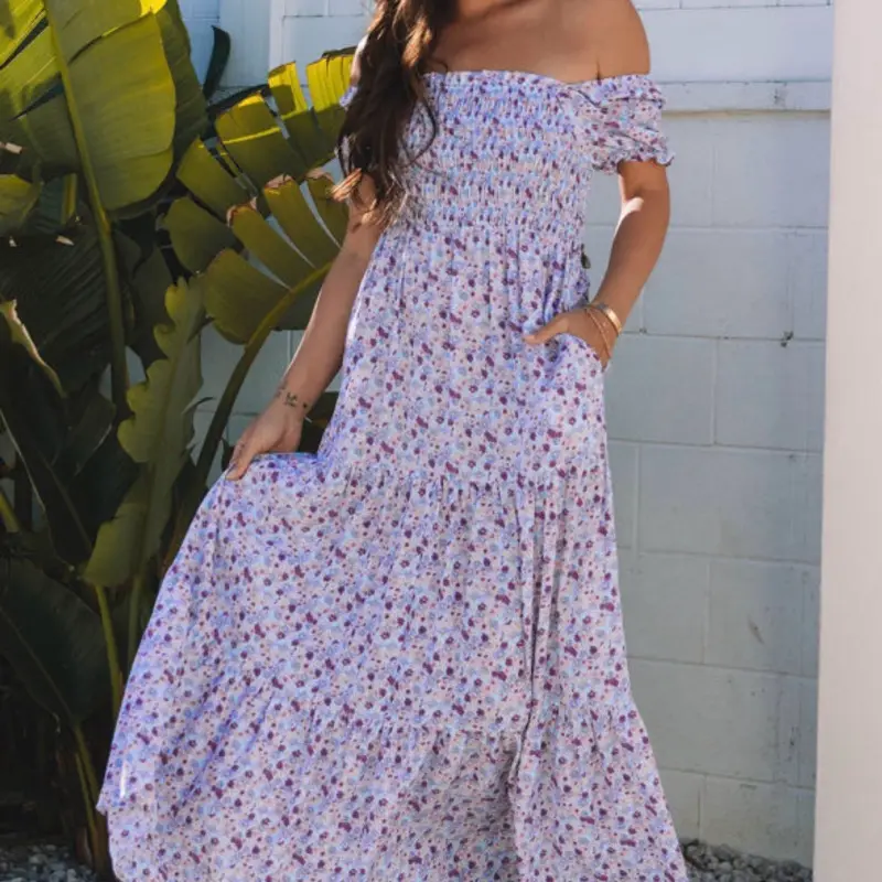 Lilac Floral Smocked Maxi Dress