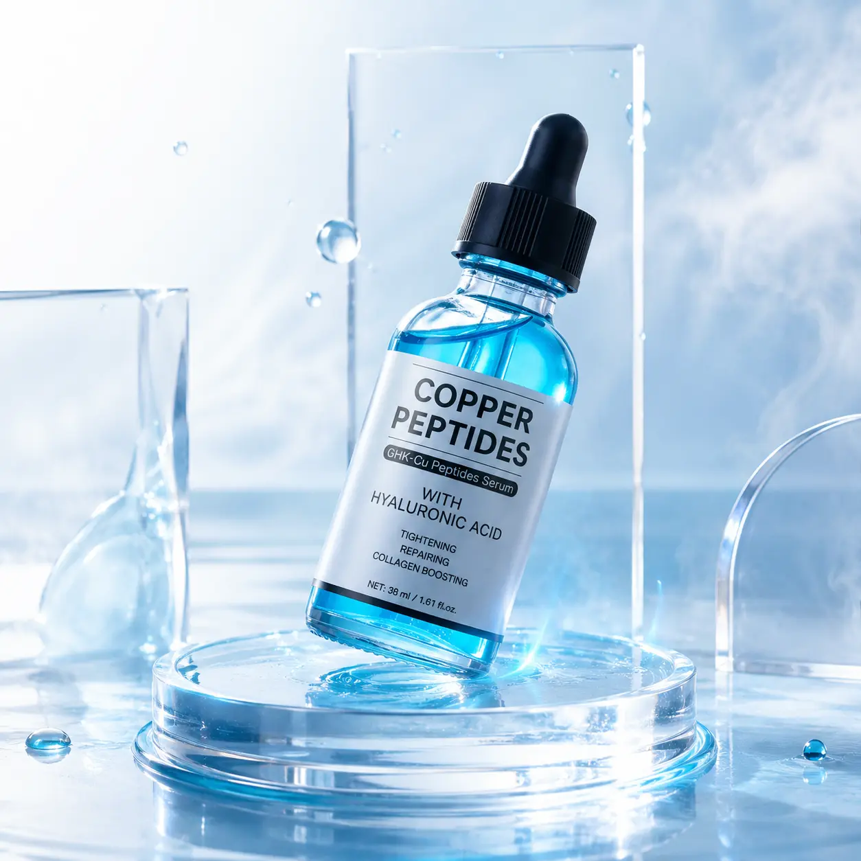 2pcsHOYGI Copper Peptides Serum 30ml, GHK-Cu + Hyaluronic Acid Hydrating Face Serum, Plumping & Non-Sticky Moisture