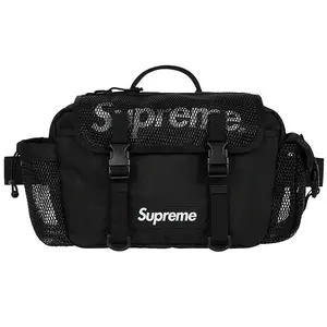 Supreme SS20 Week 1 Waist Bag with 3M Reflective Logo, Mesh and Oxford Fabric, Unisex Crossbody Bag in Black