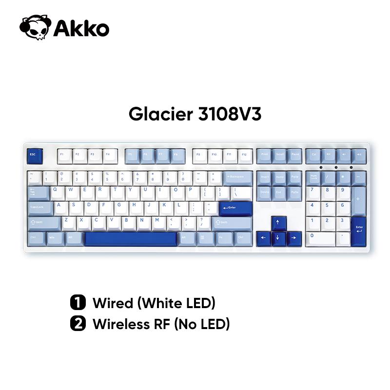 Akko Full Size White Wireless Gaming Keyboard, Glacier 3108 V3 Wired/Wireless Hot-swappable Mechanical Keyboard | Cherry Profile PBT Keycaps | USB-C Wired / 2.4G Wireless Mechanical Keyboard for Mac & Win
