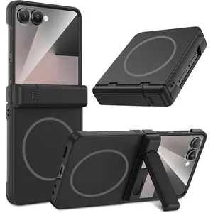 for Galaxy Z Flip 7 Magnetic Case, with [Hidden Kickstand] [Compatible with MagSafe] [Built-in Screen Protector] [Hinge Protection] Phone Cover for Samsung Galaxy Z Flip 7, Black (Magnet)