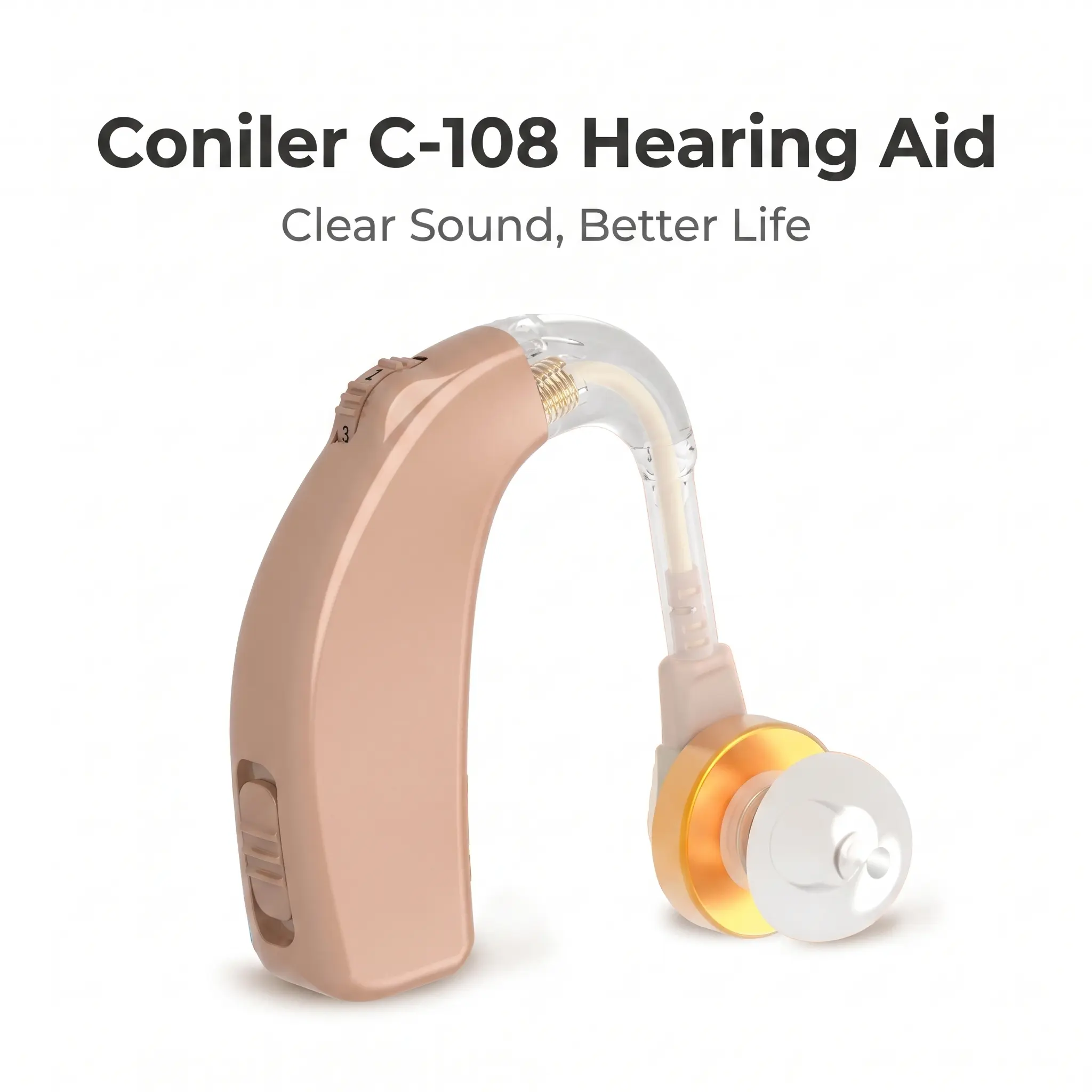 Coniler C-108 Rechargeable Behind-The-Ear Hearing Amplifier for Seniors - 20H Battery Life, 4.93g Ultra-Lightweight Design for Mild-Moderate Hearing Loss