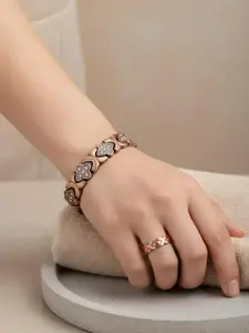 Women's Pure Copper Bracelet Set, Strong Magnetic Therapy, 3500 Gauss Magnet, Shiny Cubic Zirconia, Adjustable Lucky Clover Design, Adjustable Slider Bracelets