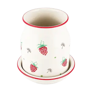 Golden Lion Strawberry Ceramic Chopstick Holder - Japanese Style Cute Kitchen Utensil Organizer, 14x14.5cm