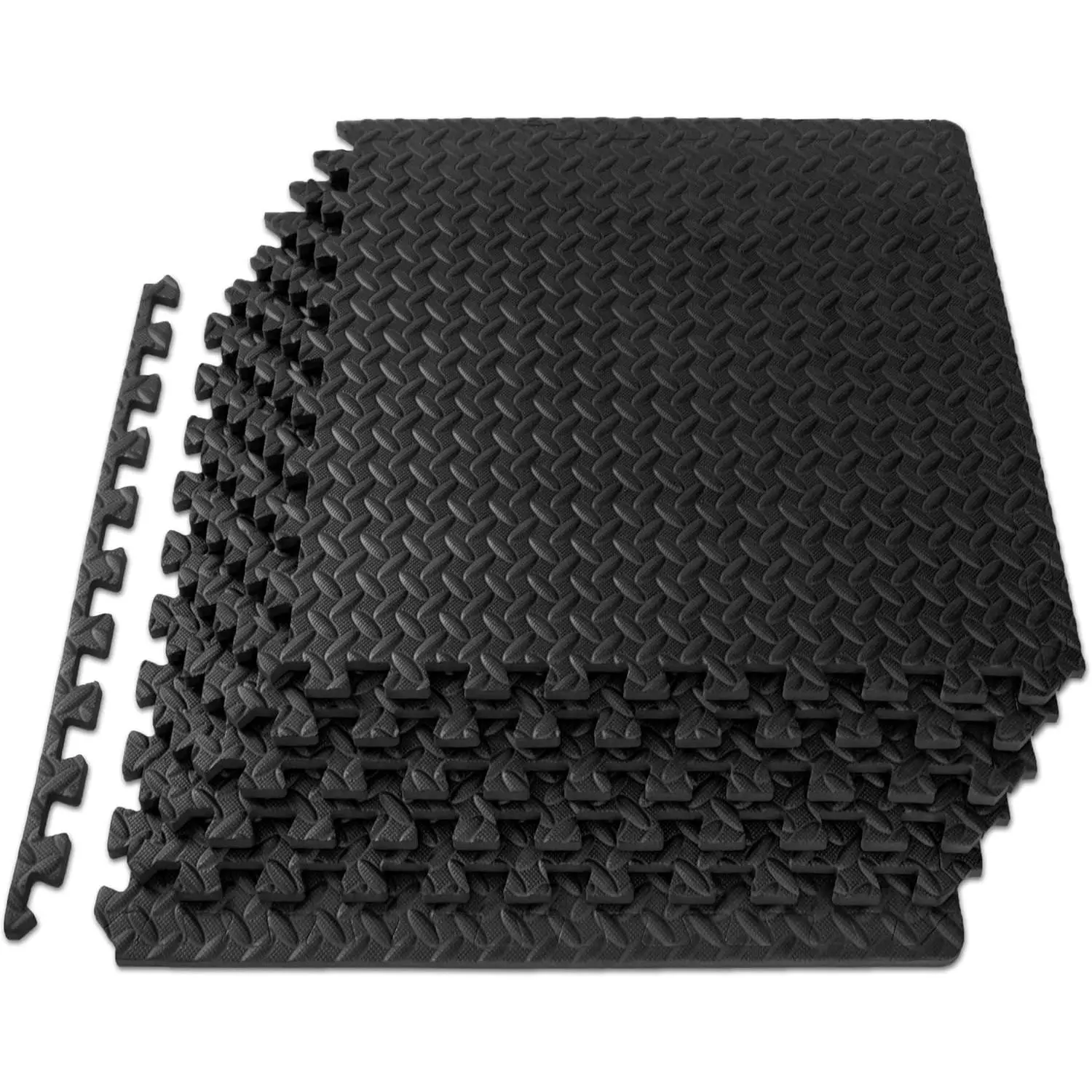Puzzle Exercise Mat ½ in, EVA Interlocking Foam Floor Tiles for Home Gym, Mat for Home Workout Equipment, Floor Padding for Kids, Black, 24 in x 24 in x ½ in, 24 Sq Ft - 6 Tiles