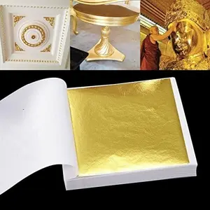 100 Sheets Faux Gold Leaf Paper, Golden Frame Art Decor Design, Handmade Craft Decoration Material, Only for Crafts, Non-Edible