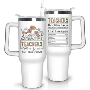 40oz Teacher Tumbler with Handle, Stainless Steel Teacher Water Bottle Cup, Teacher's Travel Coffee Mug, Thanksgiving,Christmas,Graduation Gifts for Teachers