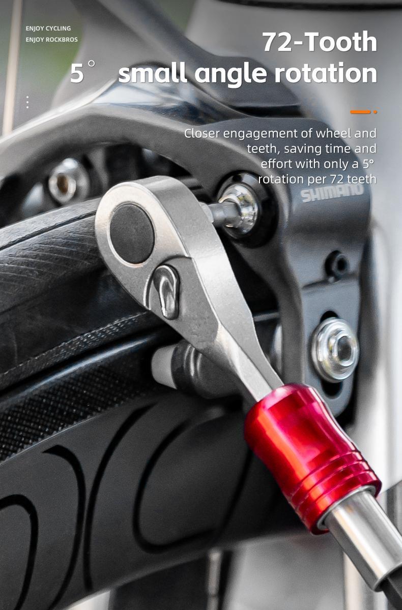 ROCKBROS 72-Tooth Ratchet Wrench Tool Set 2.5-8mm Allen Hex Torx Sockets for Road Mountain Bike Maintenance Detachable Design Easy Carry