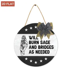 Witch Decor Sign, Witch Decorations for Bedroom Office, Magical Hanging Pagan Witchy Decor, Witches Witch Witchcraft Decor for Home, Witchy Gifts for Women Girls, Halloween Decorations, Will Burn,12 inch round wooden hanging sign