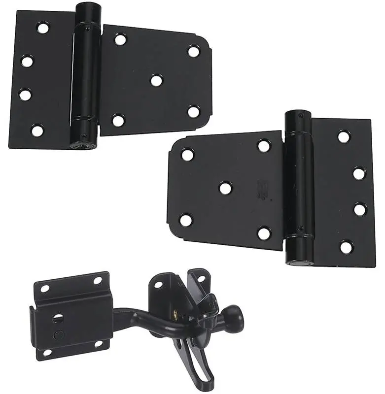212 MAIN Black Steel Door Hardware, Surface-Mount Self-Closing Gate Kit with Adjustable Latch and 2 Hinges