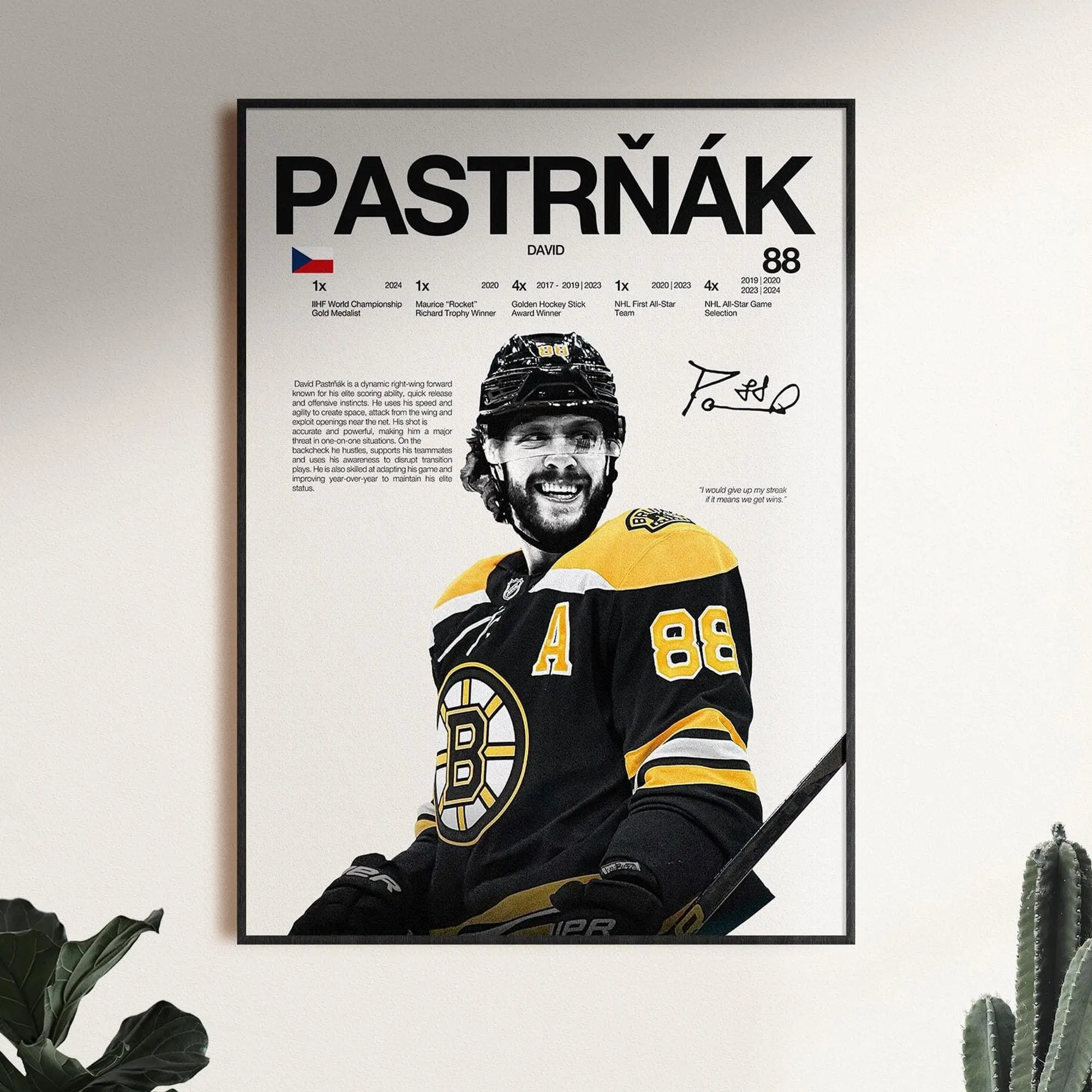 David Pastrnak Poster, Boston Bruins Wall Art Print, Ice Hockey Wall Decor, Hockey Fan Gift, Sports Room Decor ( Unframed - Print Only )