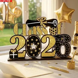 2D Graduation Party Table Decor, and Wooden Layered Tray Centerpiece, Customizable Design for 2026 Graduates, Desktop Decorative Ornament, Graduation Table Centerpieces