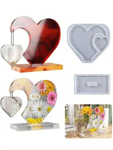 1Pcs Crystal Dropper Glue Heart Splicing Combination Photo Frame Desktop Decoration Silicone Mold DIY Handmade Table Making Accessories