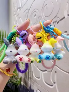 Transparent Bunny Ears Keychain, Resin Keychain with Metal Clip, Macaron Color Ice Effect, Multifunctional Bag Accessory, Suitable for Women and Kids Valentine's Day,lovers