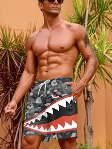 Men's 3D Digital Print Camouflage Shark Mouth Street Short-Sleeve Top, Lightweight Beach Pants, Swimwear Shorts Suitable for Surfing, Swimming, Fitness. Comfortable, Stylish Summer Essential – Perfect Gift for Men