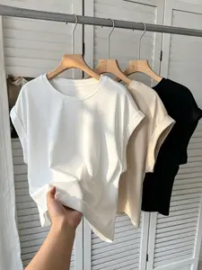 Women's Solid Color Basic T-Shirt Set, Round Neck Rolled Hem Short Sleeve Top, Loose Fit Casual Fashion, Daily Commute Wear, Minimalist Style