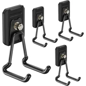 Heavy Duty  Garage Hooks,4 Pack  Large  Hook for Power Drill,Garden Tools,Hose,Pegboard,Garage, Workshop, Storage Hooks for Indoor Outdoor (Black)