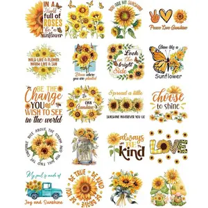 UV DTF Cup Wrap - 20 Sheets Sunflower UV DTF Cup Wraps for 16 20 40 oz Glass Water Bottles Yellow Flowers Butterfly Car Transfer Stickers Decals for DIY Coffee Mug Creative Decorative Gifts