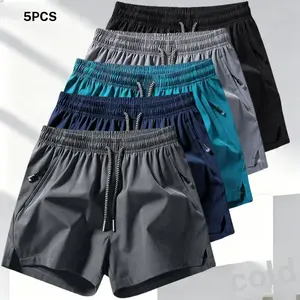 Five piece drawstring zipper men's shorts, featuring a casual everyday style, drawstring design for a snug fit, zipper pockets for practical convenience. The fabric is lightweight and breathable, suitable for men who enjoy a relaxed casual lifestyle, whet