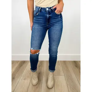 Risen Molly Distressed High-Rise Skinny Dark Wash Jeans