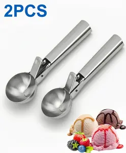 2-Piece Stainless Steel Ice Cream Scoop Set – Trigger Release Cookie Dough & Dessert Scoops with Comfortable Grip Handle, Dishwasher Safe Heavy Duty Kitchen Gadget for Ice Cream, Fruit & Baking
