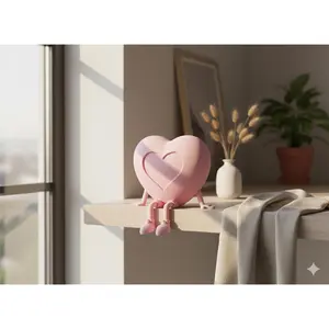 3D Printed Heart Sculpture with Legs, Modern Shelf Decor