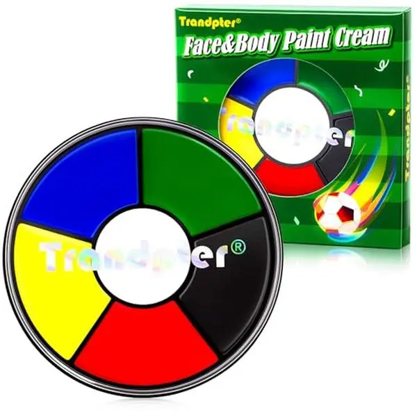 6 Color Face Paint Wheel for Football – Waterproof Face Body Paint Cream, Portable Design with Red White Blue Yellow Green Black, Hypoallergenic Non-Toxic for Soccer Fans Game Day Tailgate