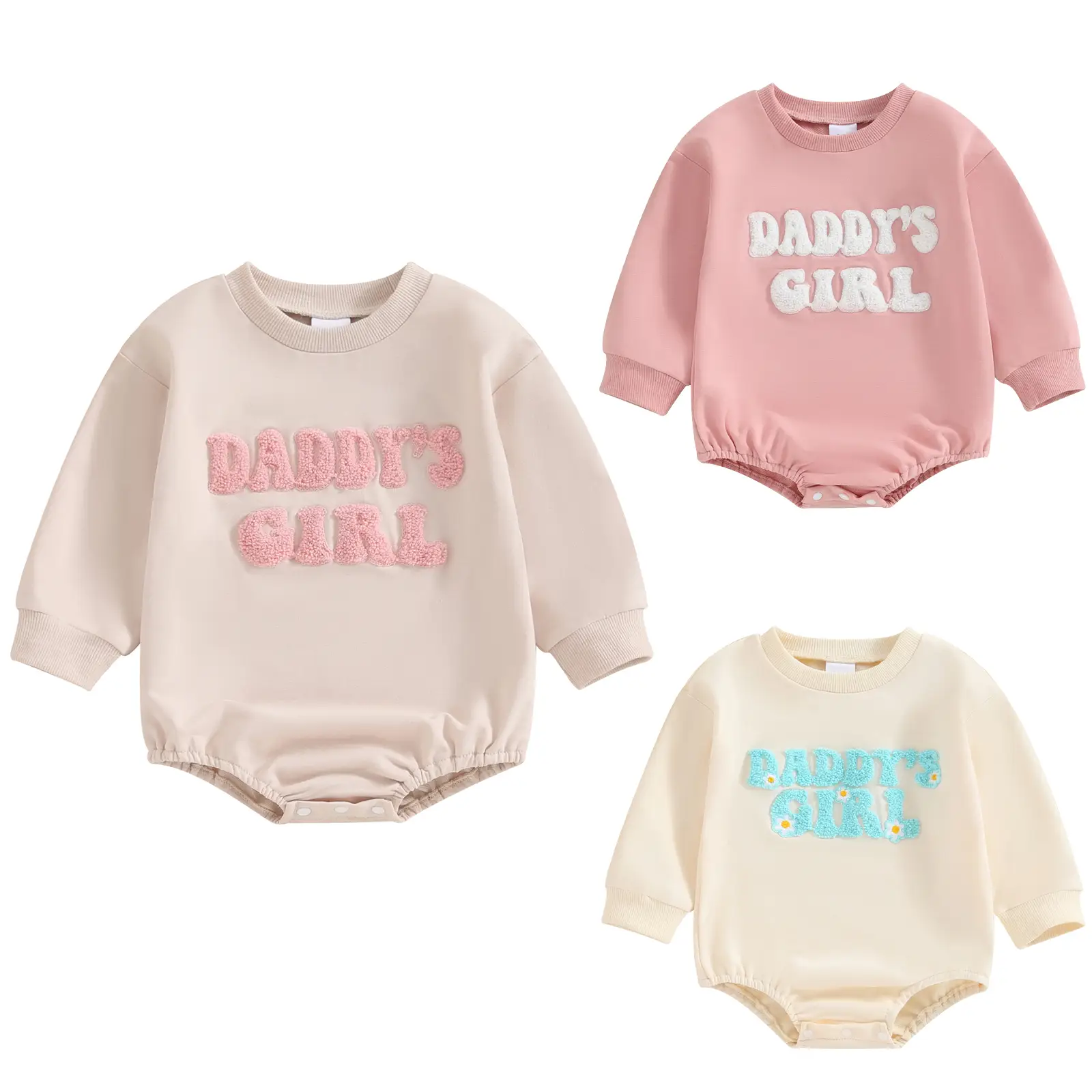 Baby Girl Sweatshirt Bubble Romper Newborn Daddys Girl Embroidery Onesie Bodysuit Long Sleeve Sweater Jumpsuit Cute Spring Warm Outfits #Springtok