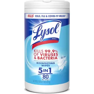 LYSOL Disinfecting Wipes, Crisp Linen Scent, 80-Count All-Purpose Multi-Surface Antibacterial Cleaner, Household Cleaning Supplies, Dorm Essentials