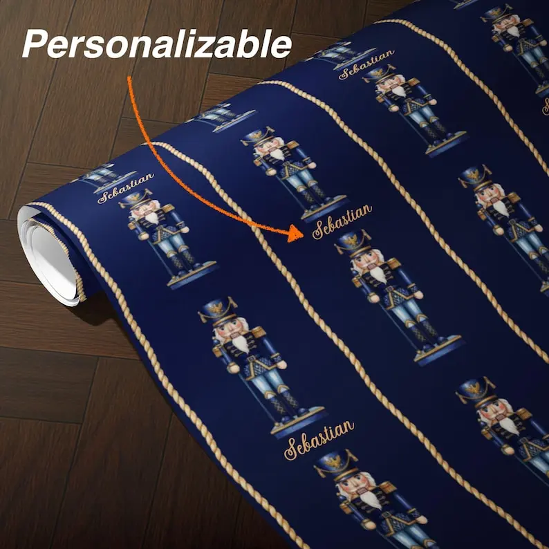 Custom Nutcracker Christmas Wrapping Paper Blue Soldier Print Personalized Wrap for Boys Kids Ballet Winter Present