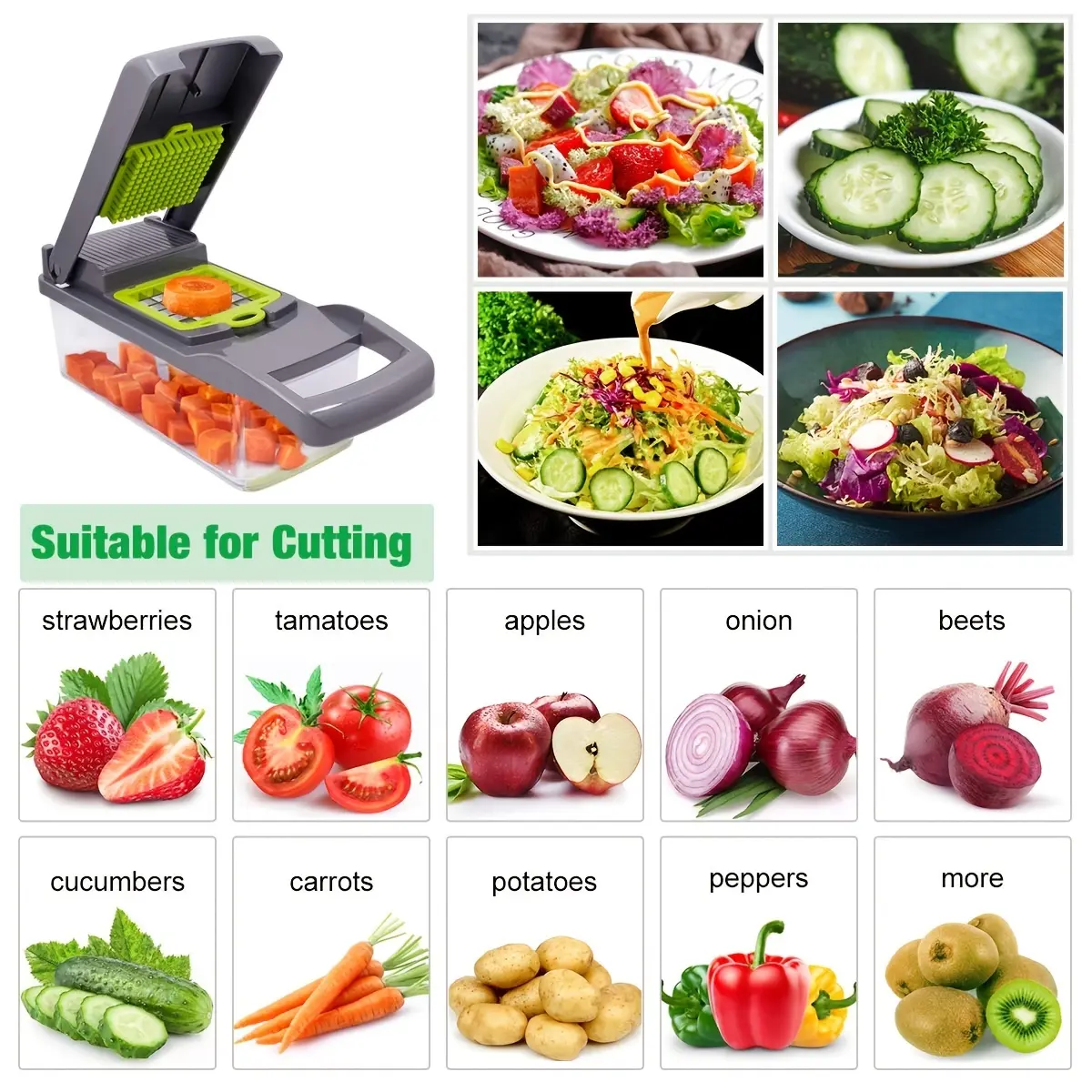14-in-1 SuperChop Pro - Effortless Vegetable Chopper, Onion Slicer & Dicer - Multifunctional Mandoline for Perfectly Sliced Potatoes, Tomatoes, Cucumbers & Carrots - Hassle-Free Kitchen Prep