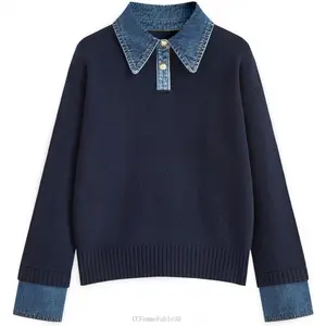 Womens Oversized Sweater Cozy Chunky Long Sleeve Mock Turtleneck V Neck Button Down Denim Polo Pullover Tunic SweatersCCFemmeFable30