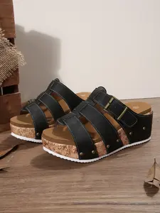 Summer New Women's Flat Sandals, Strap Buckle Thick Sole Wedge Platform, Anti-Slip Lightweight Comfort, Fashion Flip Flops, Wide Size Daily Wear