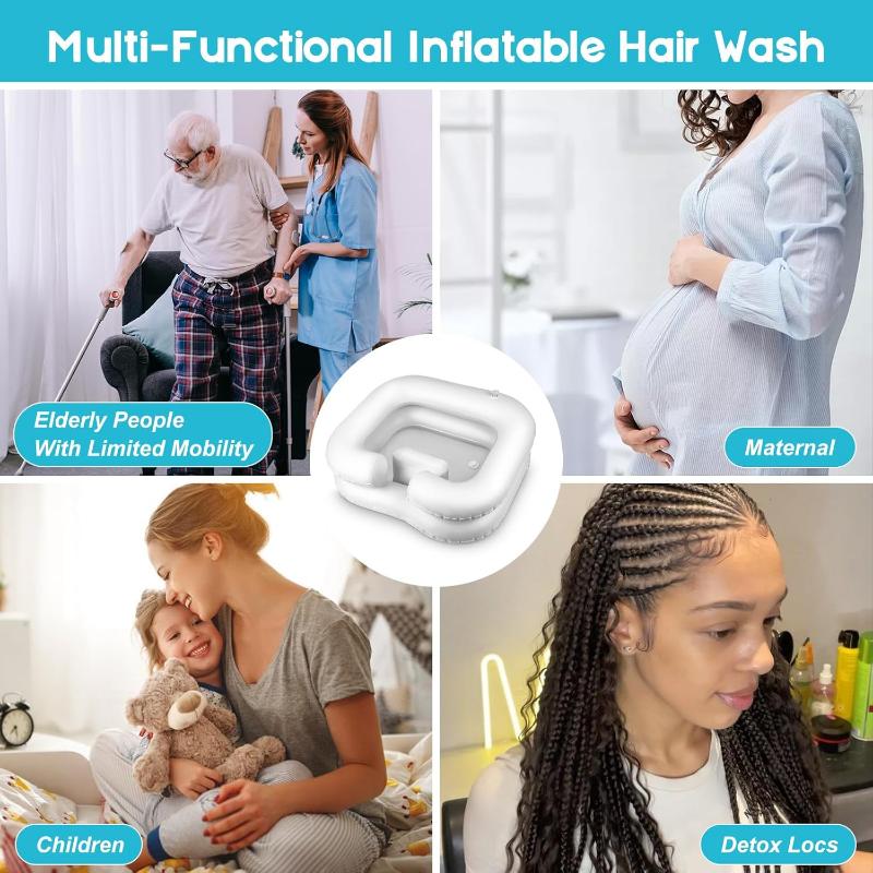 Inflatable Shampoo Basin, Loc Detox Tub for Dreads, Shampoo Buddy Bowl for Bedridden, Disabled,Injured with 2.5 GL Portable Water Shower Bag（Black）