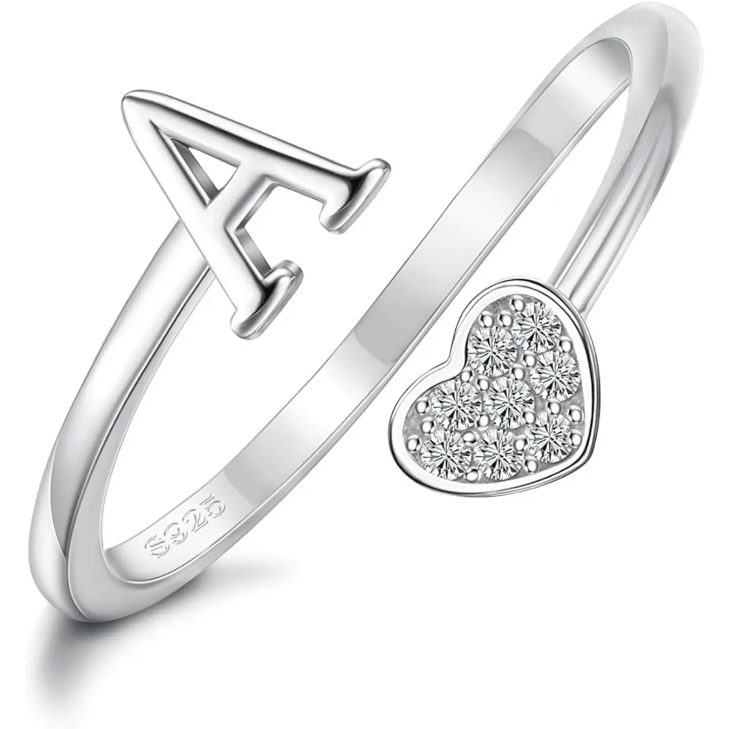 Fansilver Heart Initial Rings for Women s Initial Heart Stackable Rings Adjustable Initial Rings for Teen s Cute Heart Alphabet Letter Rings Valentine