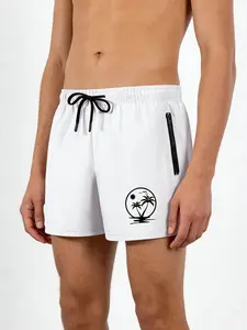 Men's Summer Casual Quick Dry Fitness Shorts with Dual Zipper Pockets Palm Tree Sunset Graphic Print Lightweight Vacation Surfing Beach Swim Trunks