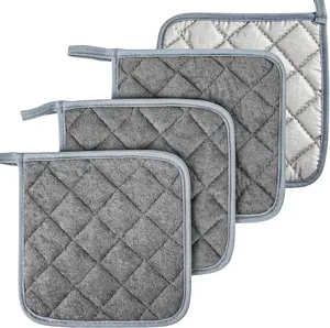 MAQIHAN Pot Holders for Kitchen - 4 PCS Cotton Pot Holder Set Hot Pads for Kitchen and Dining Essentials Decor and Accessories Gray 7 Inch Terry Cloth for Oven Cooking Baking Pans WX-Pot Holders