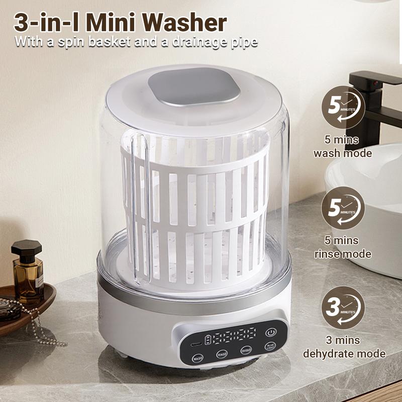 3L Portable Washing Machine,3 In 1 Portable Washer-Dryer Combo, Home Mini Underwear-Specific Washing Machine，3 Modes 3000mAh Laundry Machine for apartments, dormitories, travel, and hotels (White)