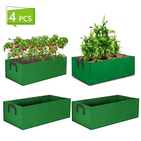 4-Pieces Durable Fabric Rectangular Potting Bags - 4-Bag Convenience Easy-Access Above-Ground Garden Supplies for Vegetables, Tomatoes, Strawberries, Flower Pot Accessories