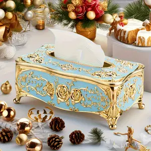 Ktv Table Accessories Complete Set, European Style Metal Tissue Box for Luxury Rooms, Elegant Surface Table Decor for Hospitality, Tissue Dispenser