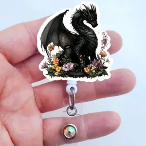 Black Dragon Badge Reel - Dragon Badge - Book Lover Badge - Health Care Gift - Nurse Badge - Tech Badge Reel Fatasy Book Badge