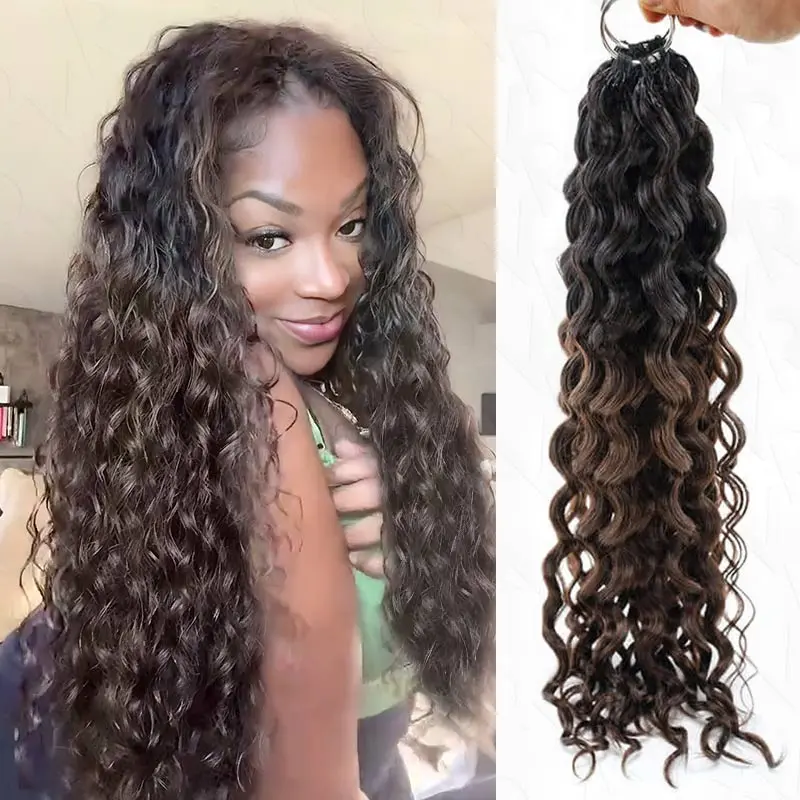 QVR Afro Kinky Curly Crochet Human Hair Extensions - Water Wave, Ombre Brown T1B/4, P4/27, Seamless Join, Machine-Made for Texturizing, Feather Crochet, Small Kinky Curly Feathers