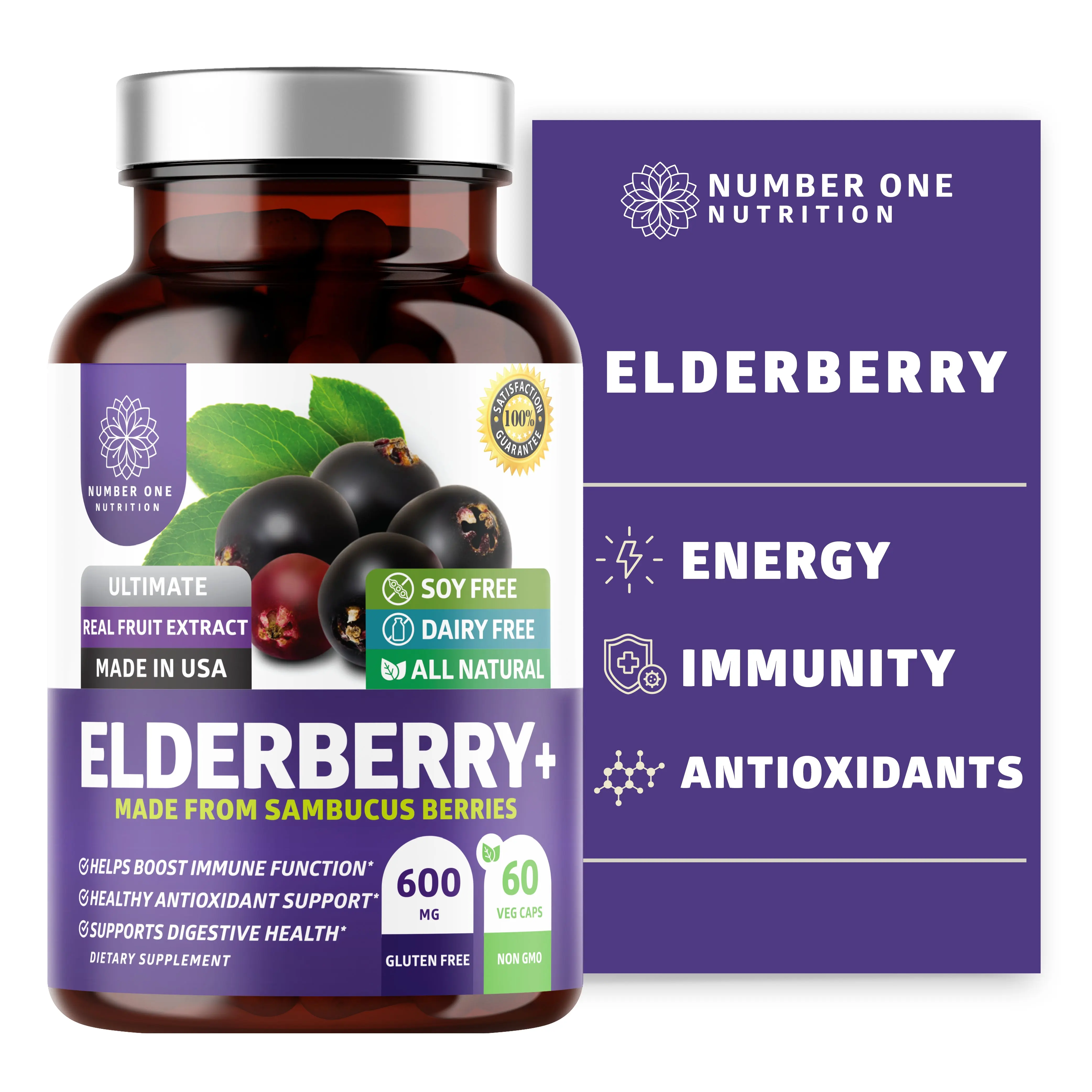 Premium Black Elderberry Capsules for Adults [Max Strength] Pure and Potent Elderberry from Sambucus Nigra to Support Immunity & Skin Health, Non-GMO, Gluten Free, 60 Veg Caps