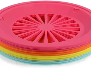 20 Pack 10 inch Reusable Plastic Paper Plate Holders, Heavy Duty Picnic Supplies, Holds 9" Party Plates, 4 Colors