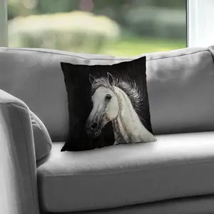 360 Stand Poly Twill Throw Pillow with Plush Insert, 14x14 in., Unique Western White Star Horse Artwork, Stylish Living Space Black Decor for Interior Decor & Home Aesthetic