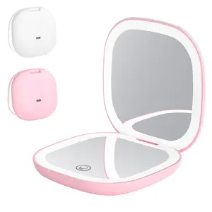 Compact LED Travel Makeup Mirror, Double-Sided Rechargeable Makeup Mirror with 3 Light Colors & Adjustable Brightness, Small Vanity Mirror Handheld